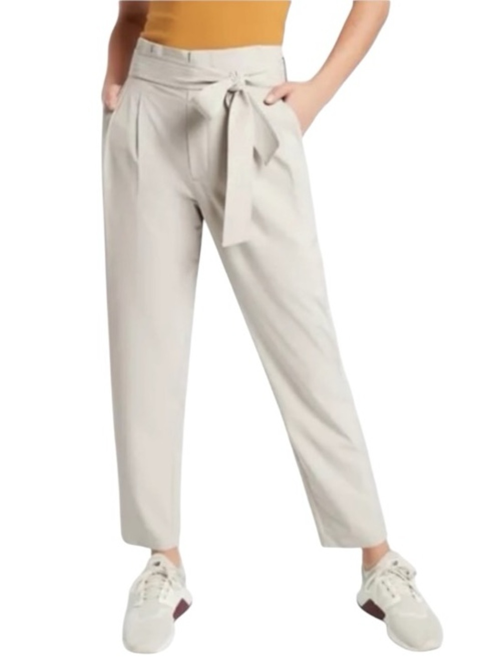 Athleta Skyline Pant II Beige High-Rise Tapered Paperbag Waist Trouser Size 8